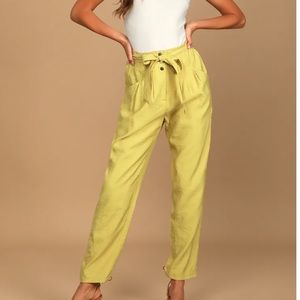 Yellow Pleated Straight Trouser Pants
